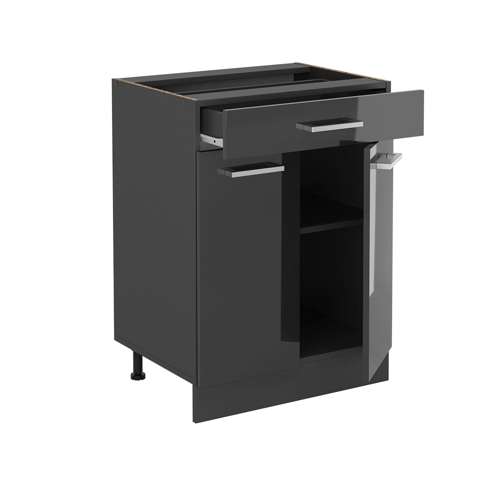 Mobiletto base per cucina R-Line Antracite lucido/Antracite 60 cm con cassetto, senza piano di lavoro Vicco