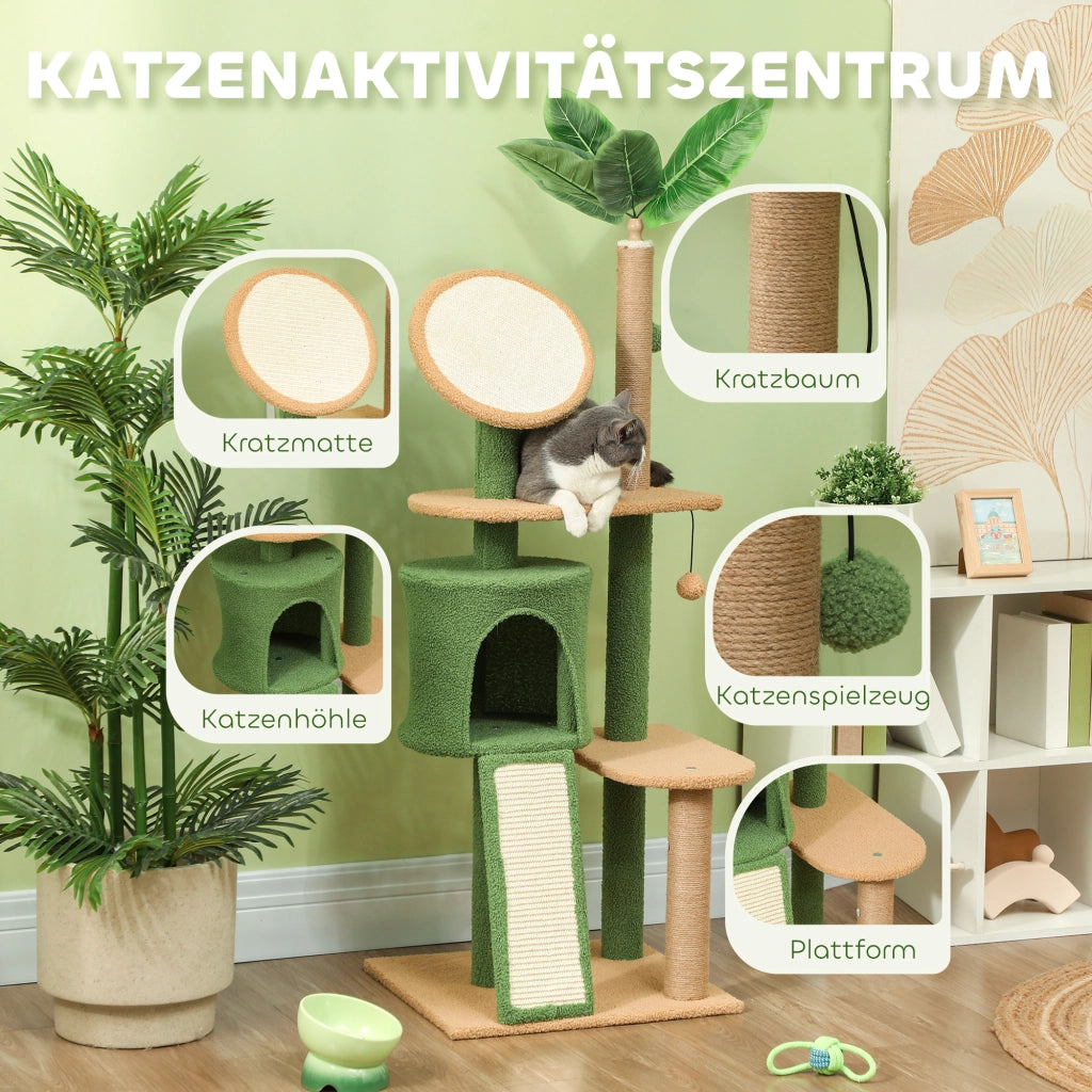 TIRAGRAFFI 48x44x139 cm Verde con grotta, piattaforme e palline