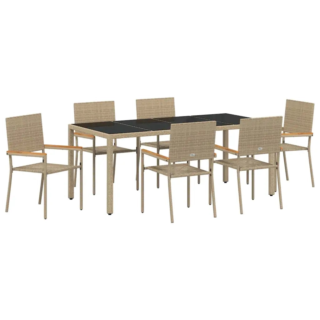 Set da Pranzo per Giardino 7 pcs Beige polyrattan 3365398