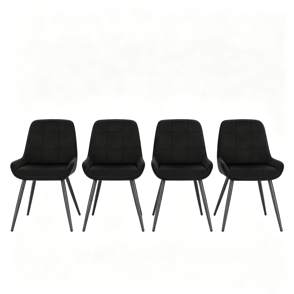 SEDIE da pranzo Set 4 pezzi in velluto nero, altezza seduta 47 cm
