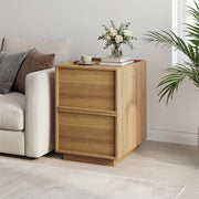 Comodino moderno minimalista in MDF effetto rovere con 2 cassetti, 38 x 48 x 55 cm