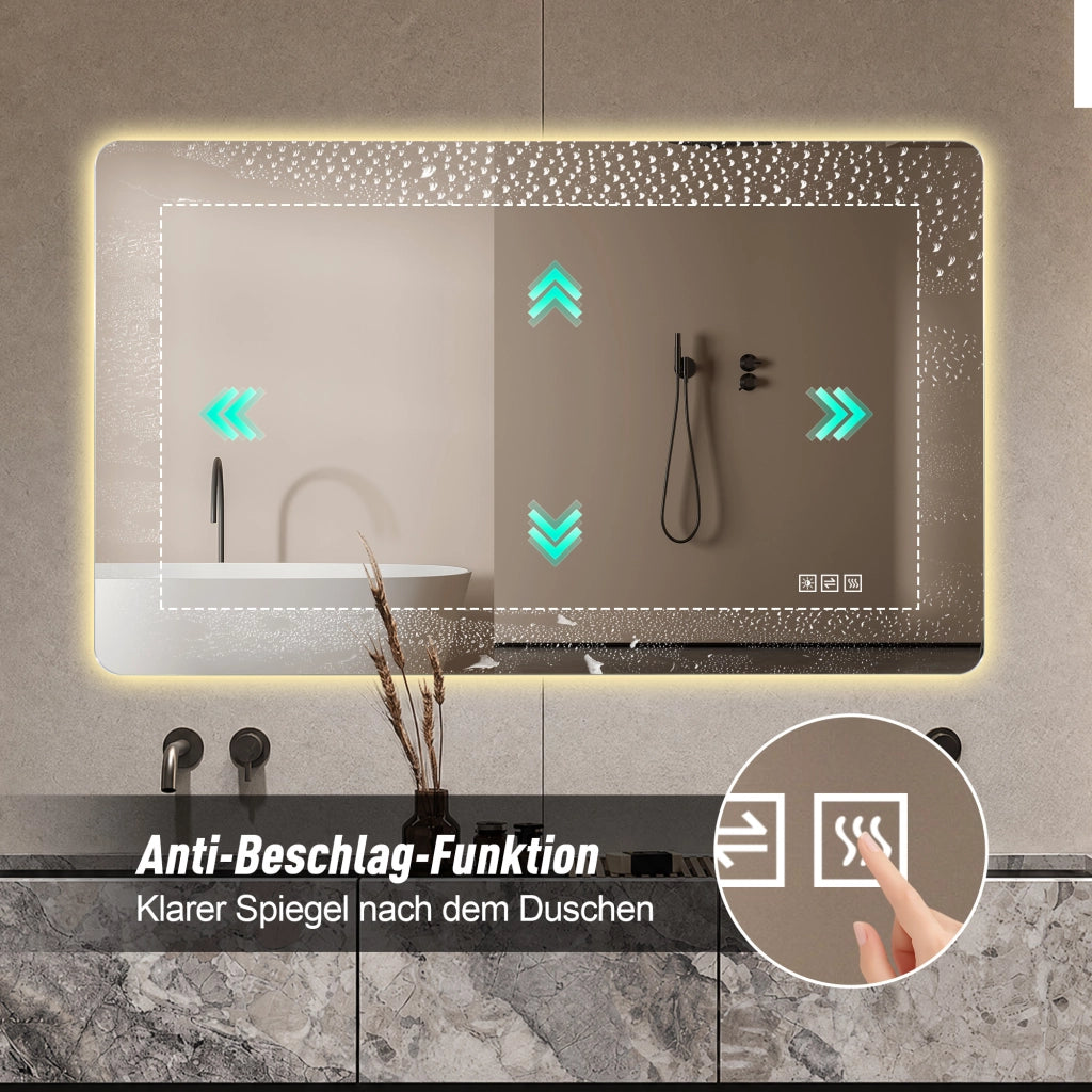 Specchio luminoso da bagno con retroilluminazione anti-appannamento 3 luci dimmerabile memoria vetro argento 111 × 71 cm