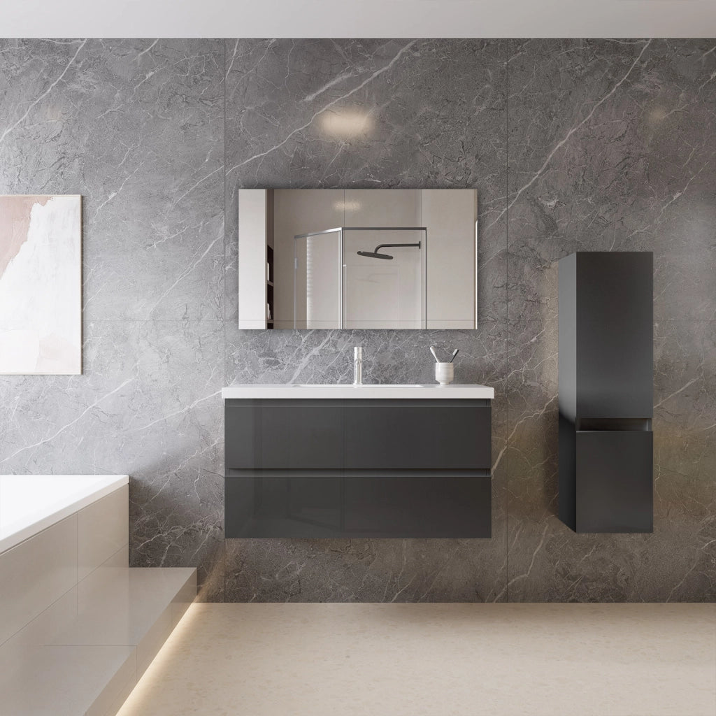 Mobile bagno sospeso con lavabo da incasso 99 cm,bianco,2 cassetti