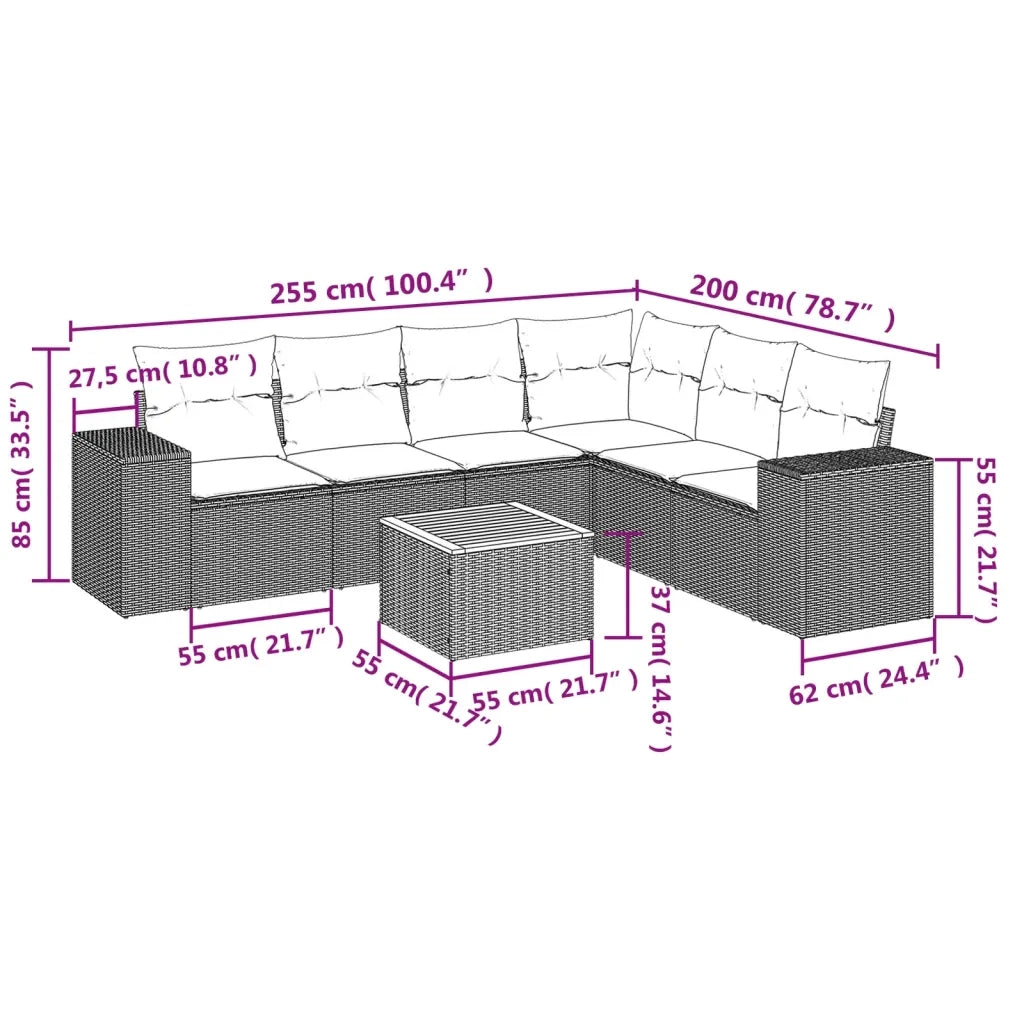 Set Divani da Giardino 7 pz con Cuscini Grigio in Polyrattancod mxl 87796