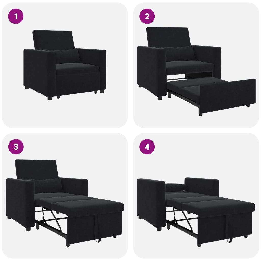 Divano Letto Convertibile 3-in-1 in Velluto Nero