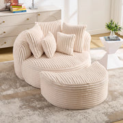 Poltrona da lettura con poggiapiedi e 5 cuscini in ciniglia beige