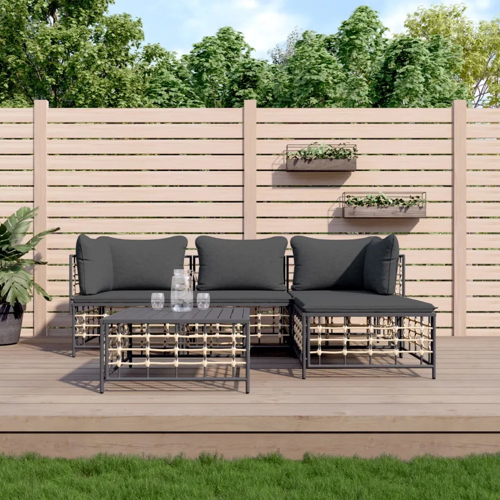 Set Divani da Giardino 4 pz | Set Salotto da Giardino con Cuscini Antracite in Polyrattan