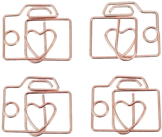 Clip per documenti decorativi 80 pezzi - forma a camera - finitura rosso dorata/dorata - clip per fogli - holder per ricordo decorativo - scatola di conservazione