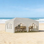 Gazebo da giardino pieghevole con 6 pareti laterali regolabili in altezza in ferro e tessuto oxford beige 3 × 6 m