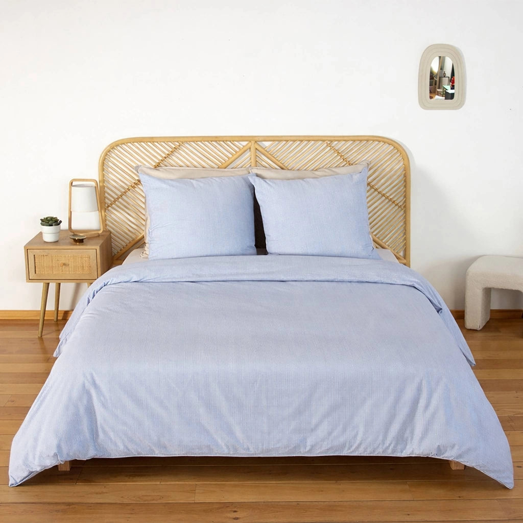 Set biancheria da letto in microfibra a righe blu, 2 posti