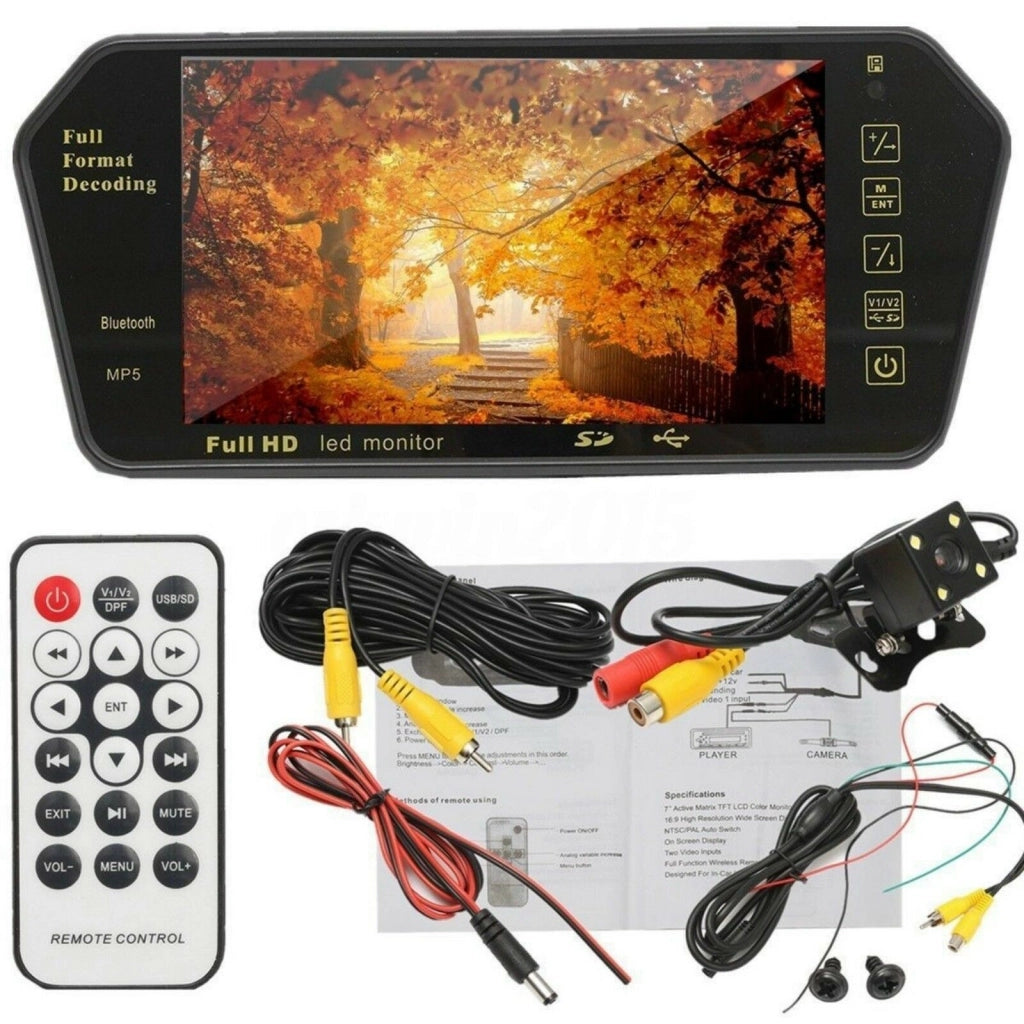 KIT Retromarcia Specchietto Monitor 7" bluetooth mp5 + Telecamera Posteriore - ZENCOCCO