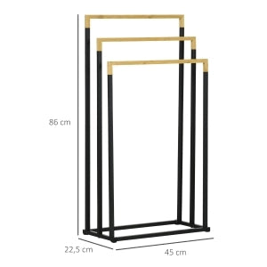 PORTASALVANETTE A 3 LIVELLI 45x22,5x86 cm Nero in acciaio e bambù