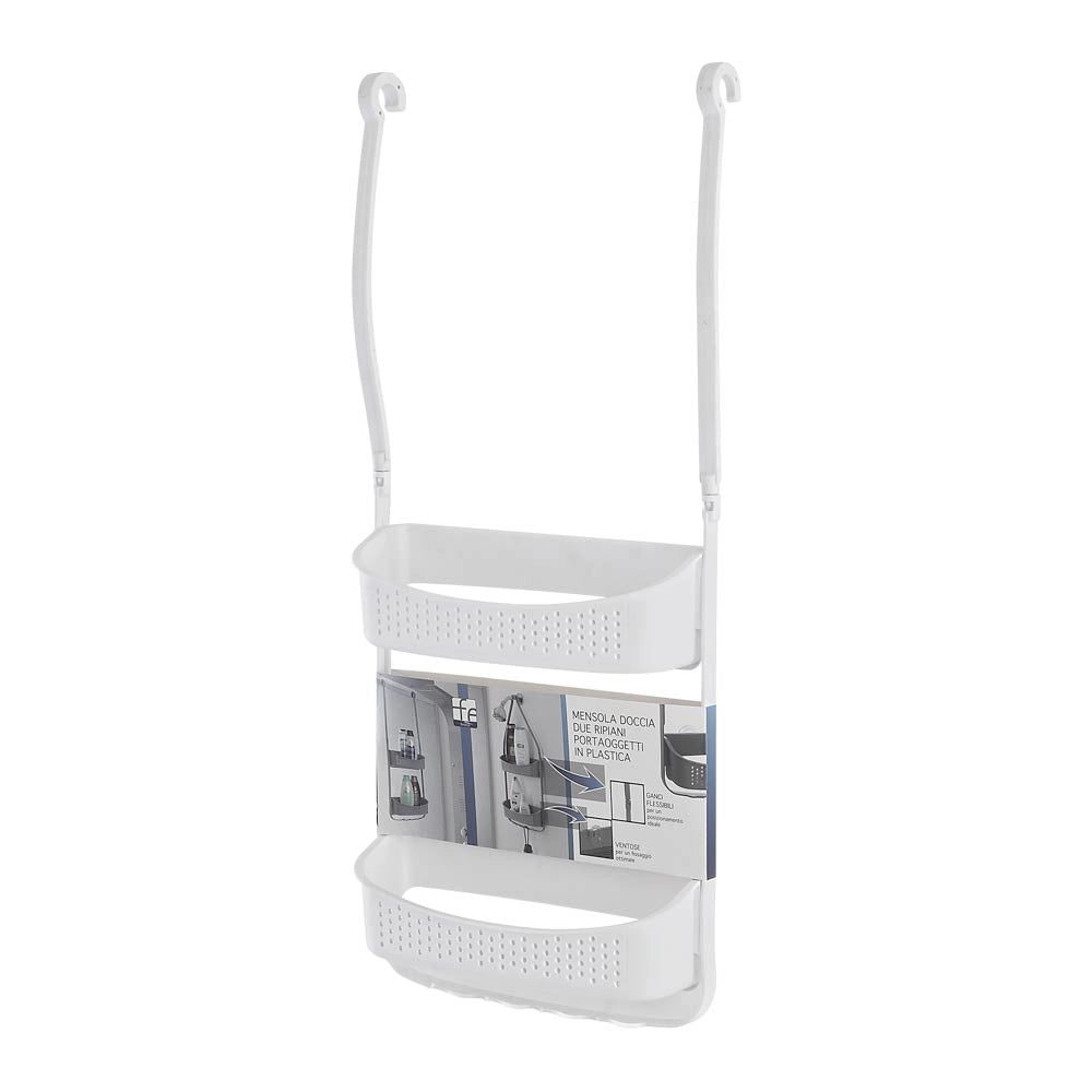 Mensola per Doccia Portaoggetti da Appendere 2 Ripiani PVC Fox Colore: Bianco