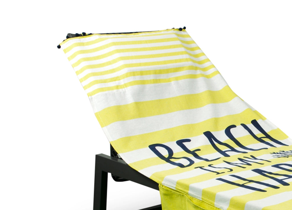 Telo Mare Lettino Spiaggia Piscina Con Cuscino E Tasche Happy Place Giallo