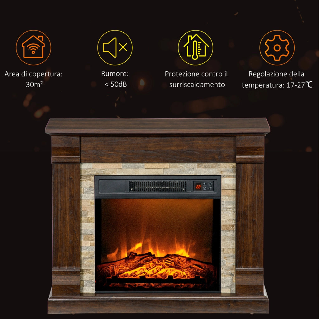 Camino Elettrico da Terra 80x21,6x67,8 cm con Timer Effetto Fiamma e Temperatura Regolabile in Legno e Metallo Marrone