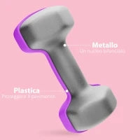 Set 2 Manubri 2x2 kg Esagonali e Antiscivolo per Casa e Palestra, in Metallo e Plastica, 16x7.5x7.5 cm, Viola