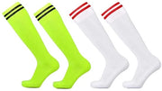 Calze sportivi con striature - atletici - comodi e respiranti - verde fluorescente - calze da calcio - 2 paia - adatti per atleti - con cinturino di sostegno.