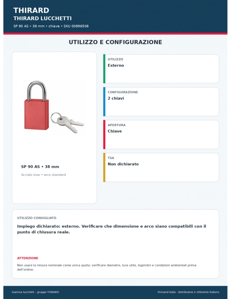 Lucchetto SP 90 AS 38 mm con arco in acciaio inox, 2 chiavi – Serrurerie de Picardie