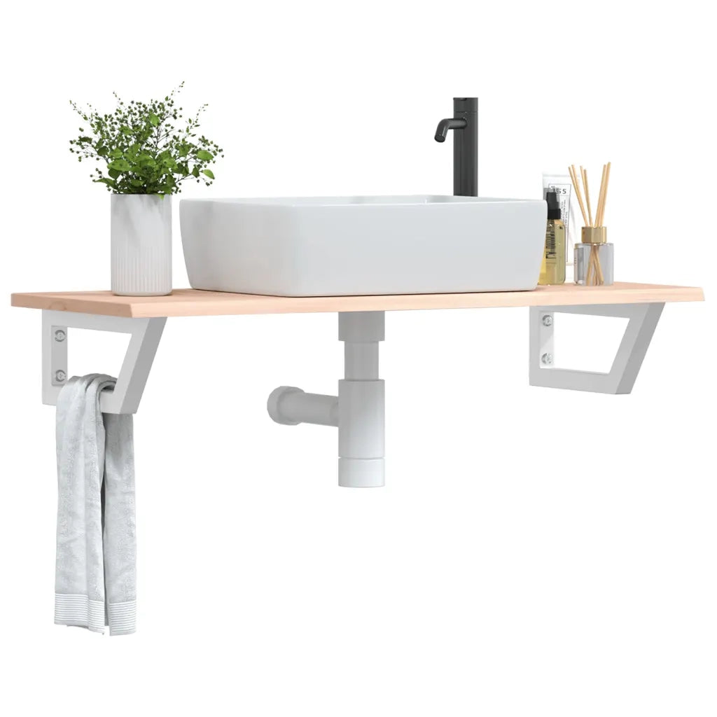 vidaXL Ripiano a Parete per Lavabo in Acciaio e Massello di Rovere