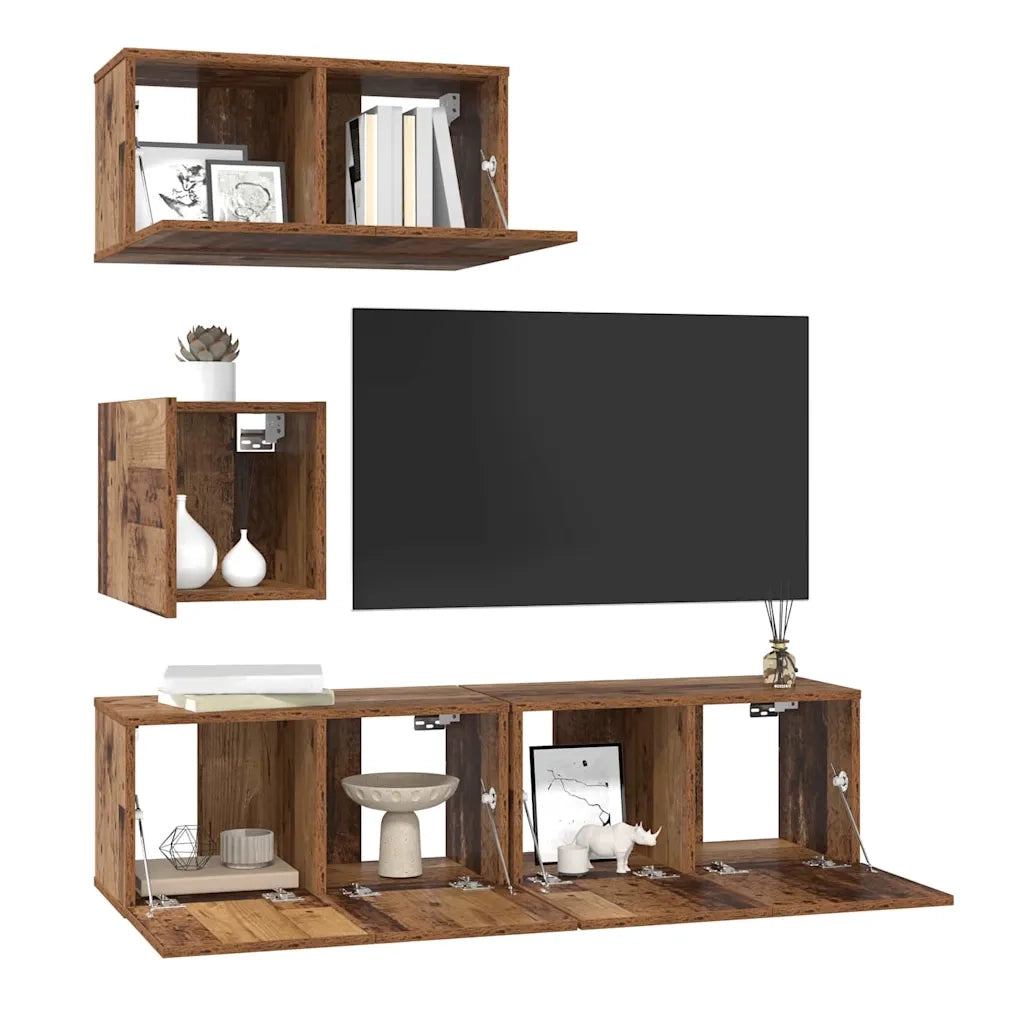 vidaXL Set mobile TV 4 pcs Legno vecchio 60 x 30 x 30 cm