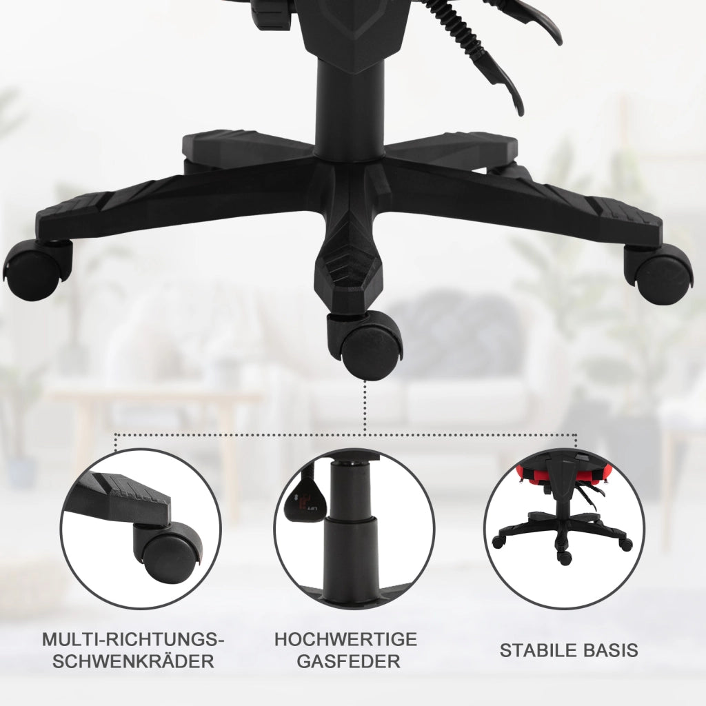 Sedia da ufficio gaming ergonomica con schienale reclinabile e poggiapiedi, in poliestere nero