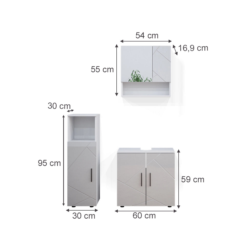 Vicco Set mobili bagno Bianco lucido 3 parti