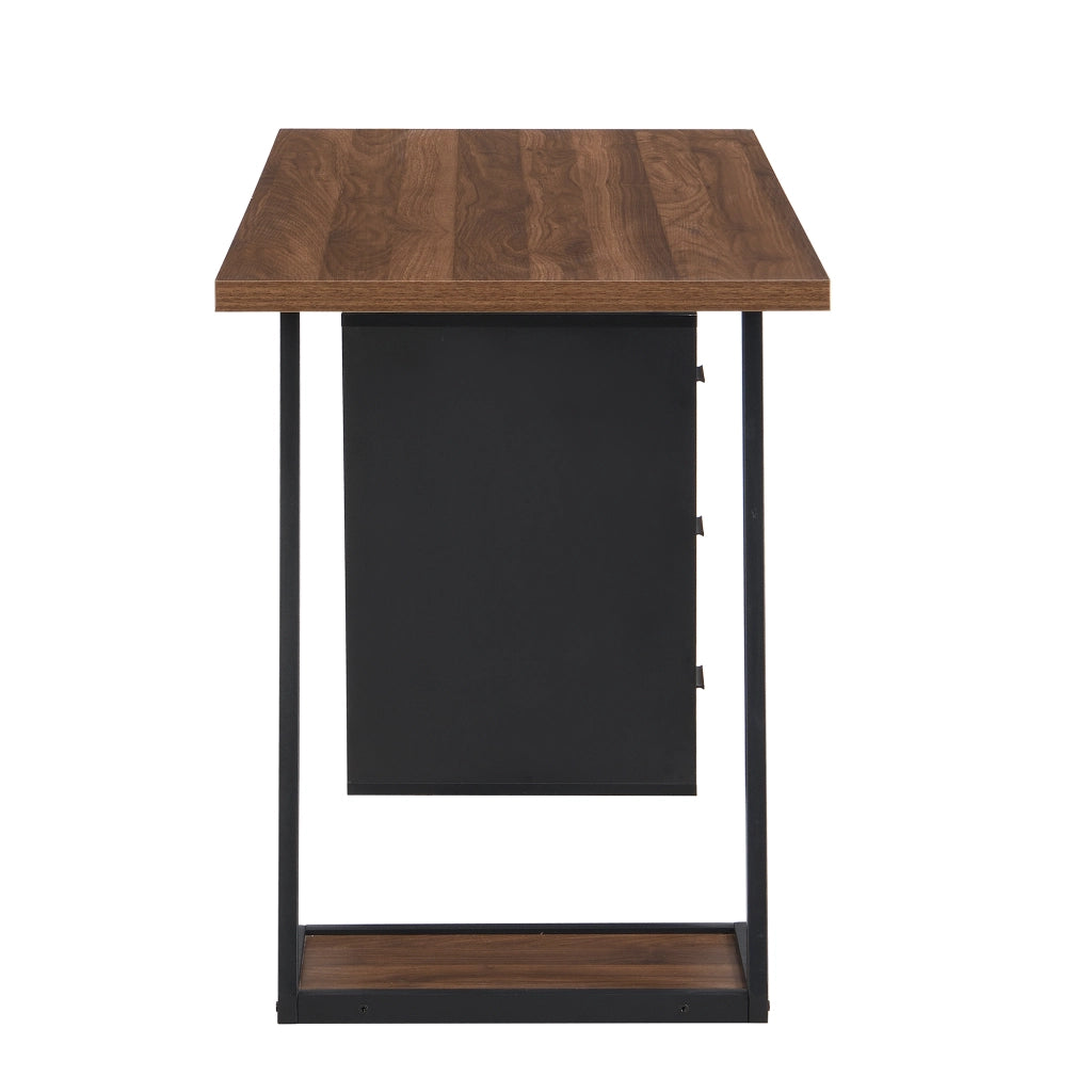 Scrivania lineare con 3 cassetti e organizer con supporto unità centrale per ufficio e studio marrone scuro 135.5 × 58 × 75 cm