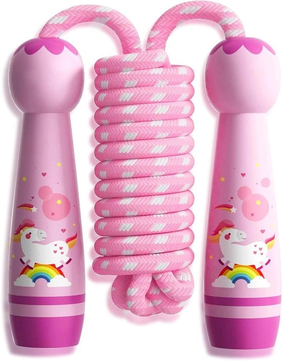 Springtouw per bambini 2,5 m di lunghezza con manubrio in legno - Adatto per bambini da 5 anni in su - Gioco di allenamento fitness per lo sviluppo osseo