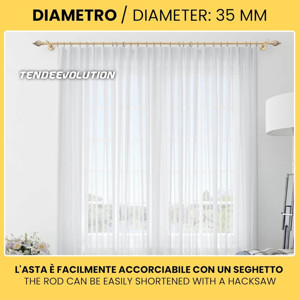 Bastone Tenda in Legno di Alta Qualità, diametro 35 mm a strappo colore muffato terminale old lunghezza 200 CM