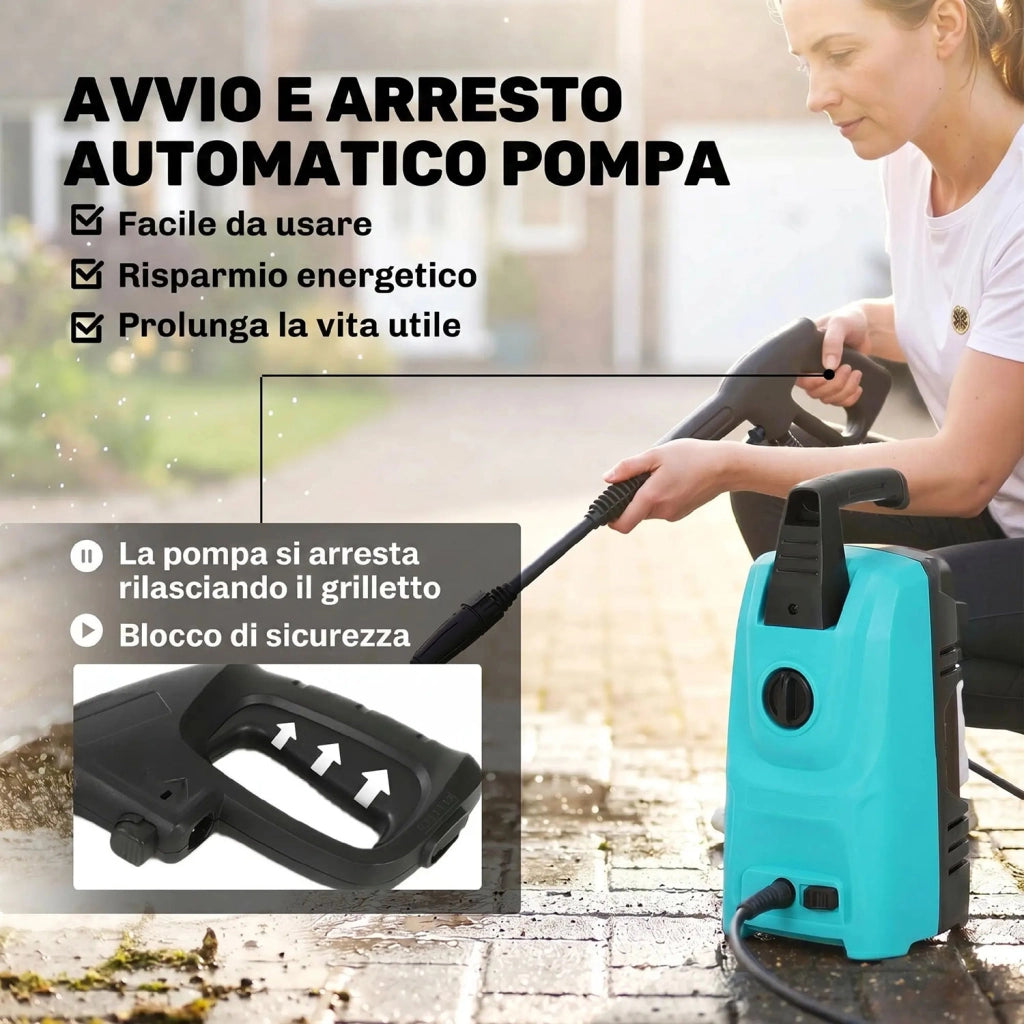 Idropulitrice ad Alta Pressione 20,5x19x40,4 cm Potenza 1500W con Ugello Regolabile e Kit Pulizia Blu