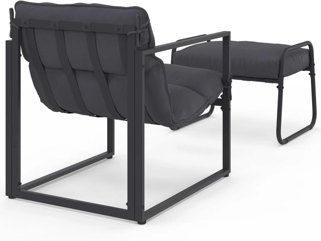 Set di 2 poltrone da Giardino Marco con poggiapiedi Grigio e Cuscino Grigio Antracite