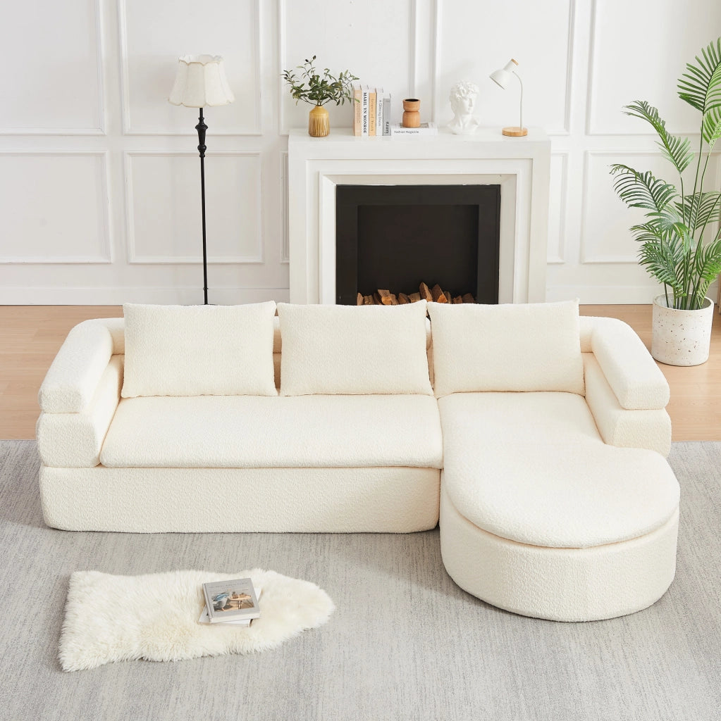 Divano angolare 3 posti beige in ciniglia con chaise longue