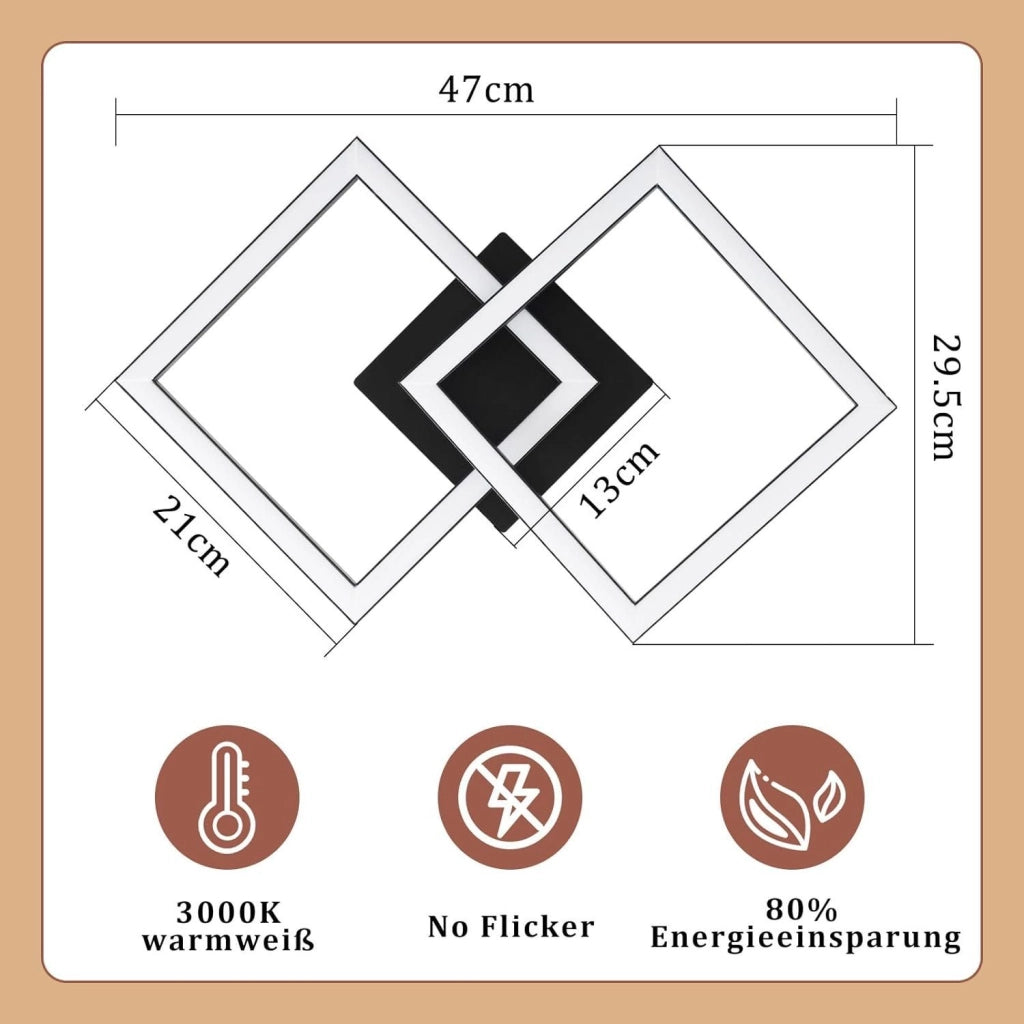 ZMH Lampada da soffitto plafoniera LED moderna 2 luci 24W nera 3000K per cucina soggiorno camera letto