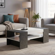 Tavolino da Ashar, Made in Italy, Tavolo da salotto, cm 110x60h40, Bianco lucido e Grigio Cenere