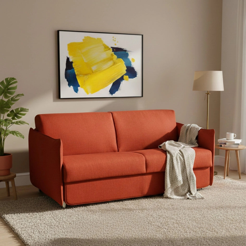 Verceia, Divano Letto 2 Posti Sfoderabile Made in Italy, 160x95 cm Arancione