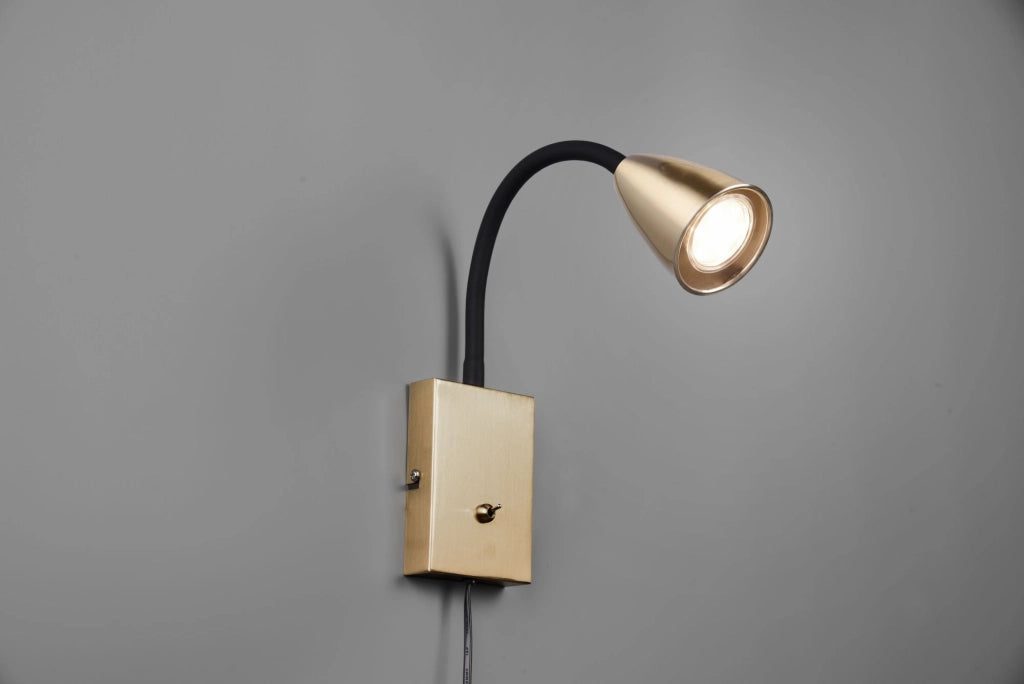 WANDA APPLIQUE FLESSIBILE CON INTERRUTTORE METALLO ACCIAIO E NERO H. 23,5CM 1 LUCE ATTACCO GU10