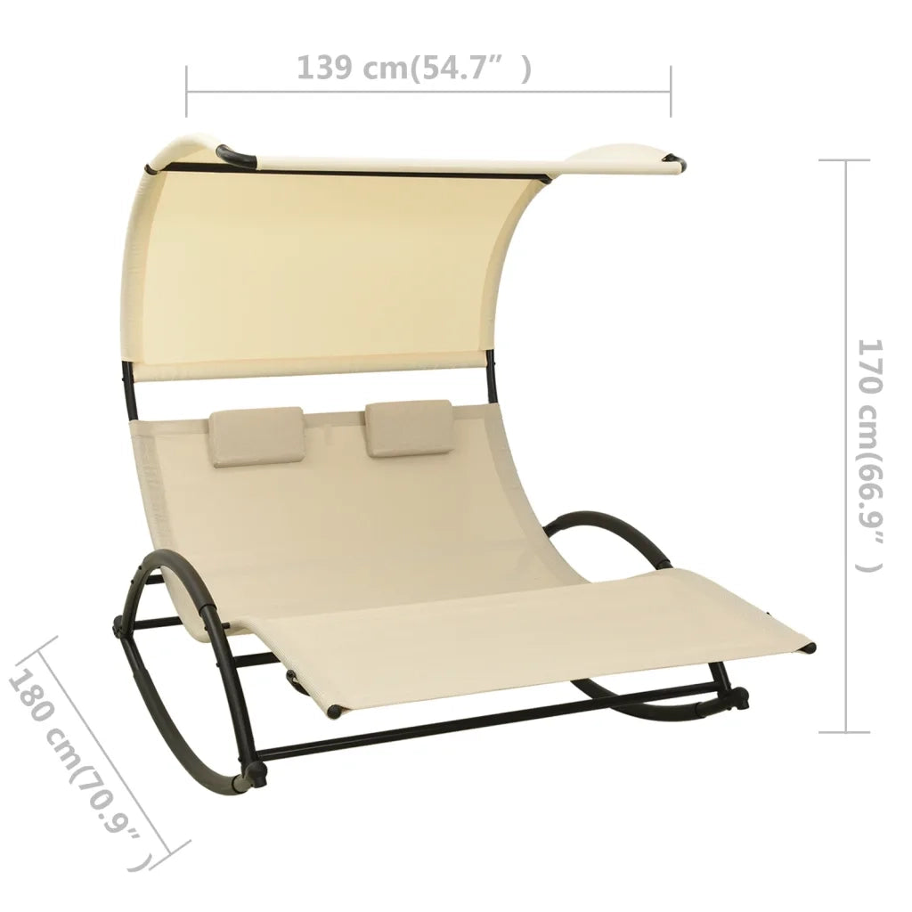 Lettino Prendisole Doppio con Baldacchino in Textilene Crema cod mxl 17659