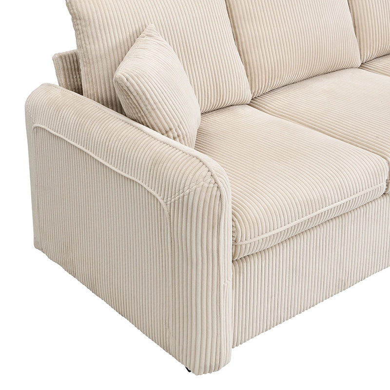 Divano angolare multifunzionale - Zephmum- U-Forma, tre posti, tessuto cord, con cassetti e pouf