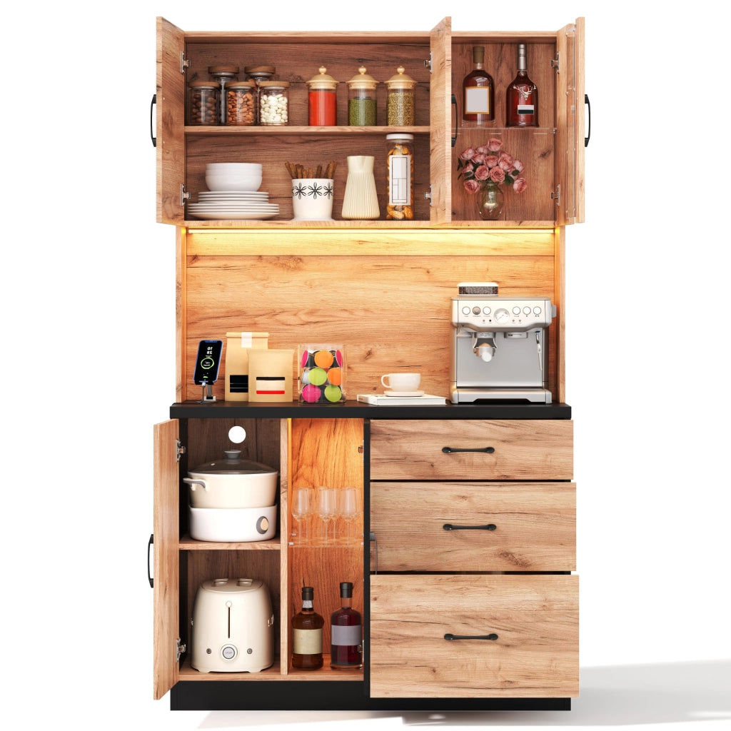 Colonna da cucina con 3 cassetti; LED e prese - per cucina - 105×40×180 cm - nero