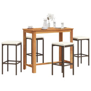 Set Bar Giardino 5pz Marrone Legno Massello Acacia e Polyrattan 3295282