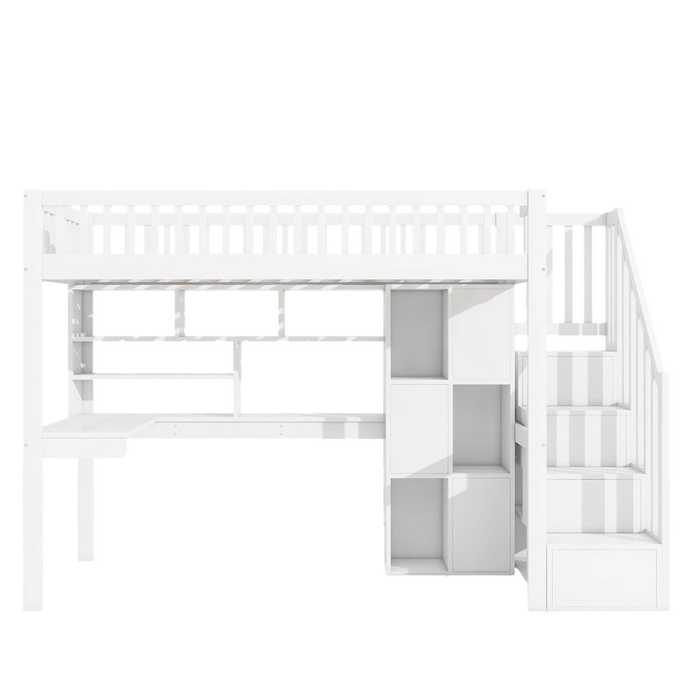 Letto mezzanino 90x200cm - Xylo - bianco, LED, scrivania, cassetti EN747