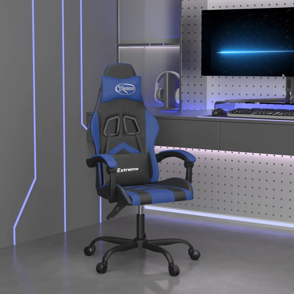 vidaXL Sedia da Gaming Girevole Nero e Blu in Similpelle