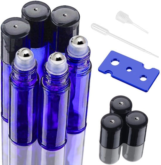 Set di flaconi in vetro da 10 ml - 6 pezzi - flacone a rotolo in acciaio inossidabile - apertura sicura - inclusi uncino e siringhe