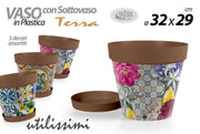 Vaso da Giardino con Sottovaso in Plastica Decoro Terra 32 x 29 cm 3 Decori