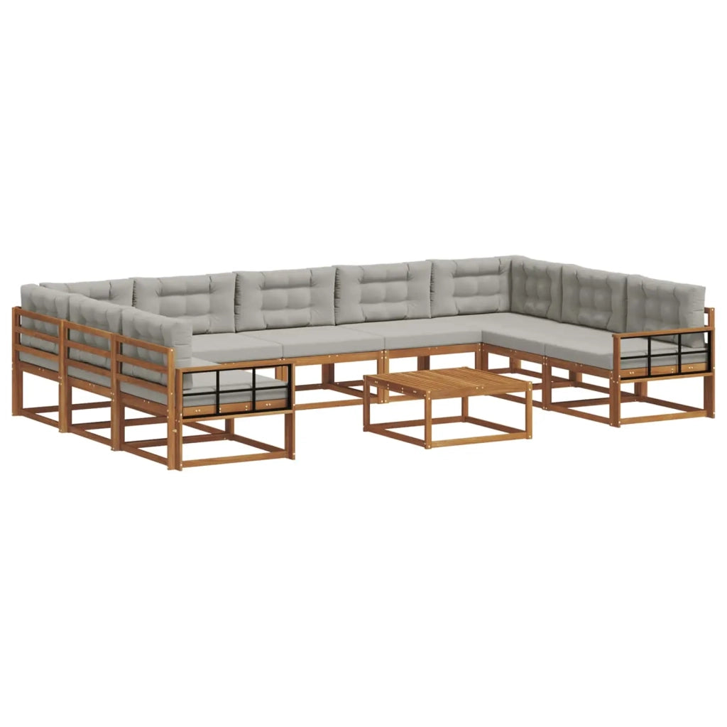 Set di divani da esterno 10 pcs Grigio Naturale e Chiaro