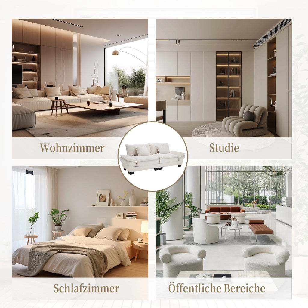 DIVANO 224x81x81 cm in velluto beige, 2 posti