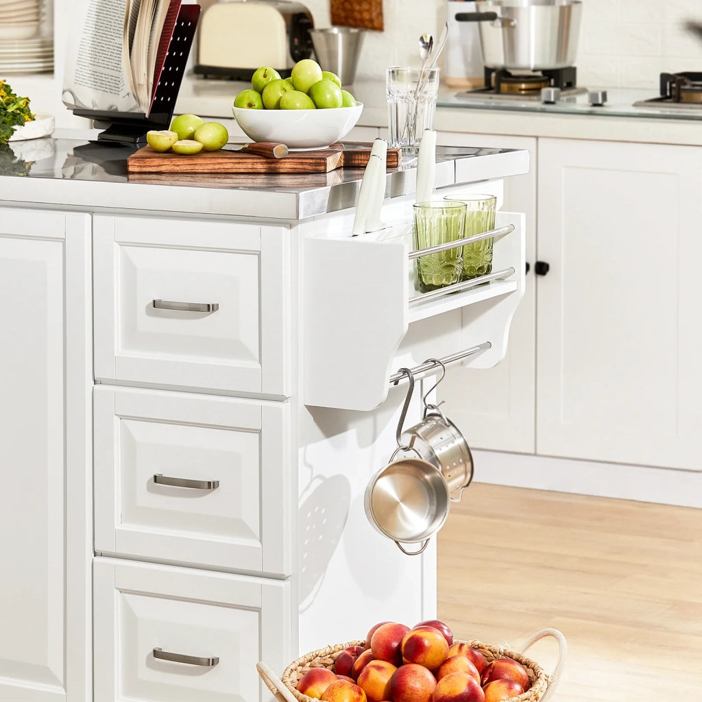 Carrello Cucina Mobile Cucina Bianco Con Route Credenza Cucina Piano in Acciaio FKW41-ST