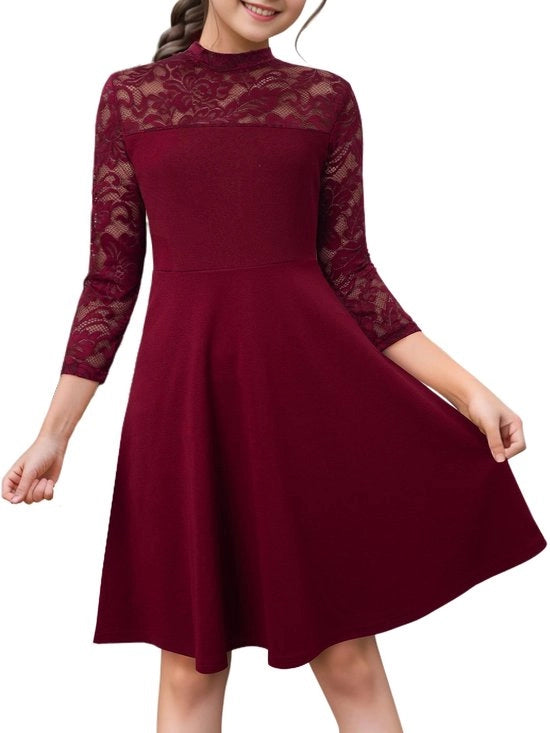 Abito da Sposa per Bambina - Fattore A - Con Cappuccio a Fiore - Maniche 3/4 - Lunghezza alla Coscia - Abito da Festa - Adatto per Matrimonio - Comfortevole Cintura
