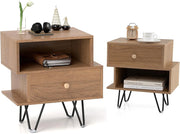 Set di 2 Comodini Camera da Letto con Scomparto e Cassetto, Comodini Piccoli in Legno, Armadietto da Ufficio, Tavolino Lato Moderno per Soggiorno, 39 x 29 x 47 cm (L x P x A) (Naturale)