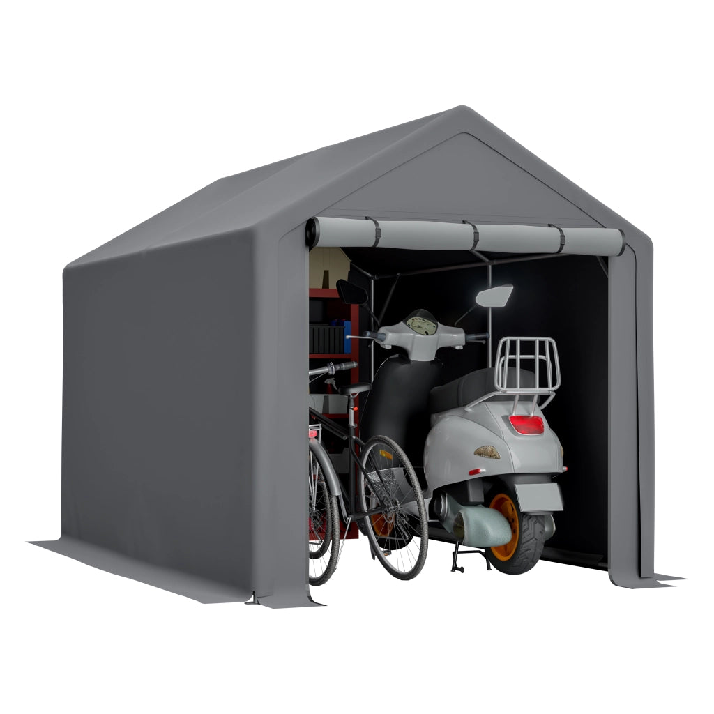Tenda Garage da Giardino 296x190x200 cm Grigio Scuro con Telo PE 170 g/m² e Telaio in Acciaio Zincato